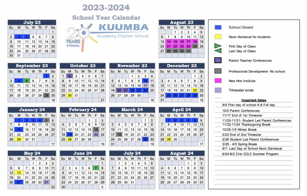 Calendar Kuumba Academy Charter School